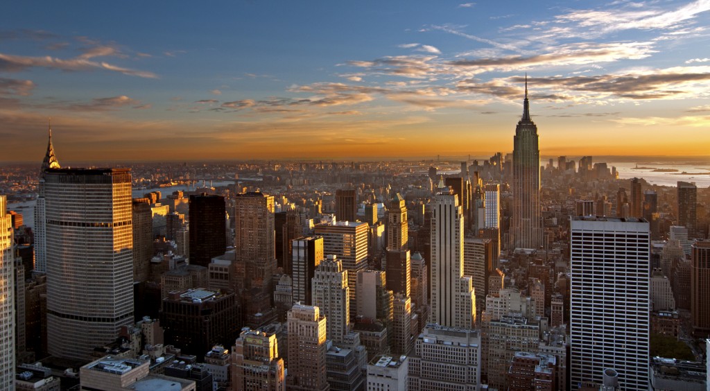 Sunset over Manhattan , panoramic view