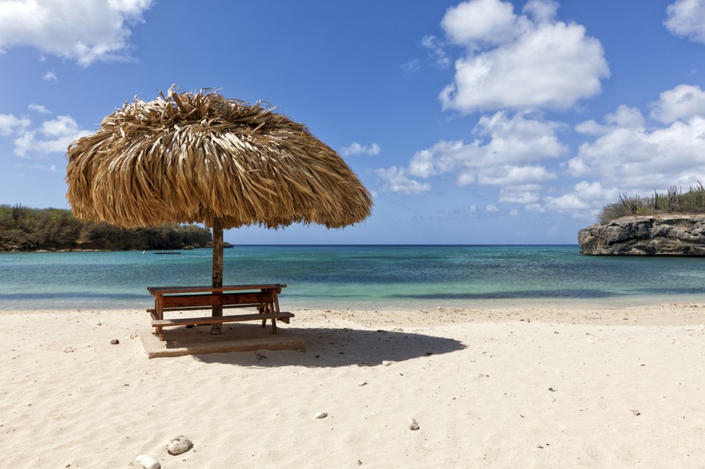 Straw sunshade at Playa Santa Cruz, Curacao