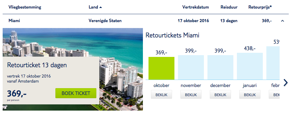 TUI Fly tickets Miami Florida met Dreamliner in oktober november december